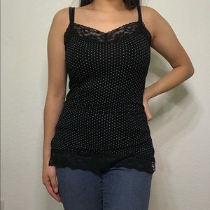 🌱 Tight Black & White Polka-Dot Lace Tank Top